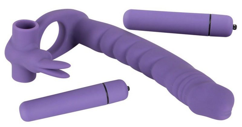 Dildo nakładka pierścień erekcyjny z króliczkiem do podwójnej penetracji anus