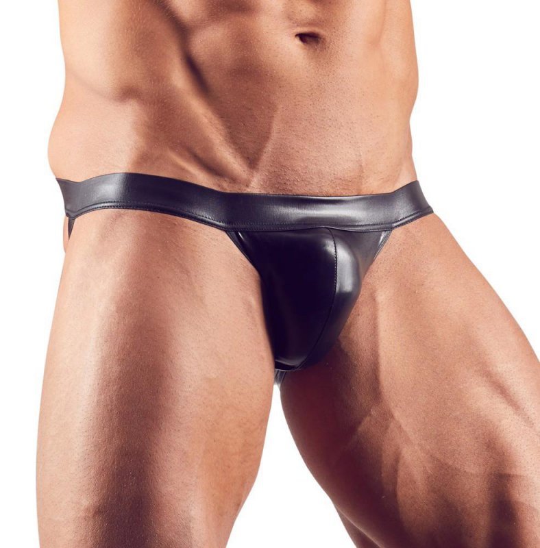Błyszczące seksowne jockstrapy męskie wetlook czarne Men´s Jock M