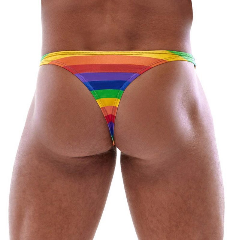 Męskie stringi kolorowe tęczowe Men Thong Rainbow L