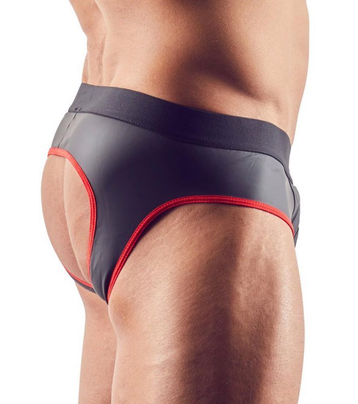 Błyszczące neoprenowe jockstrapy z zamkiem rozpinane czerwone przeszycie Men´s Jock S