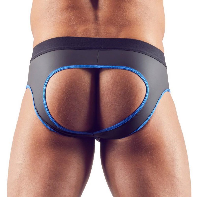 Błyszczące neoprenowe jockstrapy z zamkiem rozpinane niebieskie przeszycie Men´s Jock L