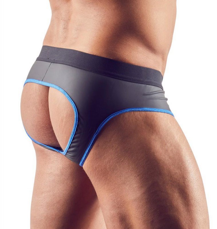 Błyszczące neoprenowe jockstrapy z zamkiem rozpinane niebieskie przeszycie Men´s Jock L