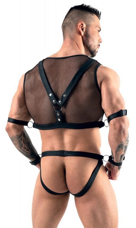 Męskie jockstrapy majtki + top z siateczki czarny Men's top and jock M