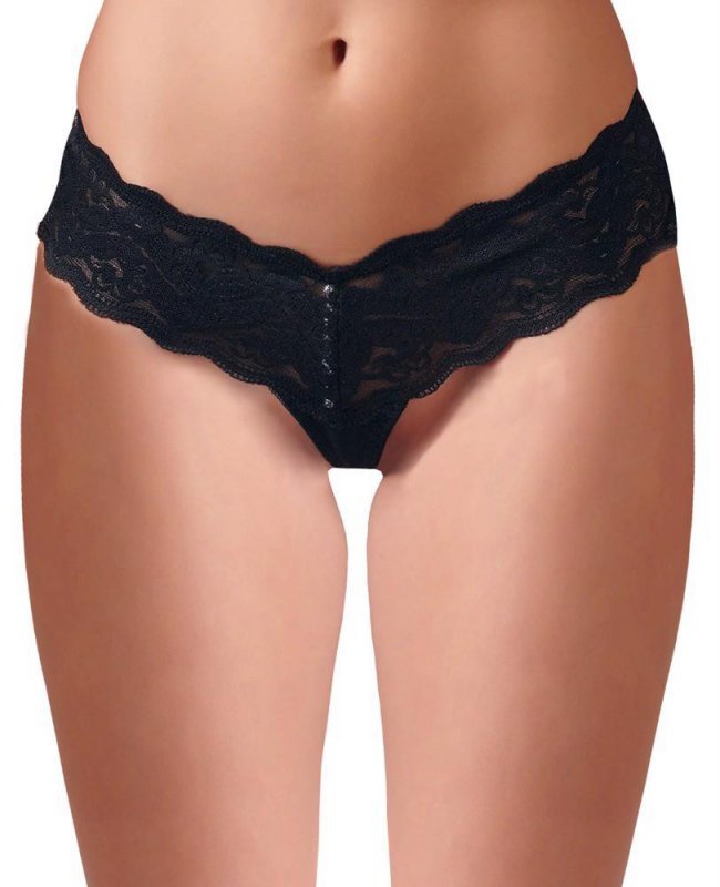 Erotyczne stringi czarne z koralikami perły Cottelli XL