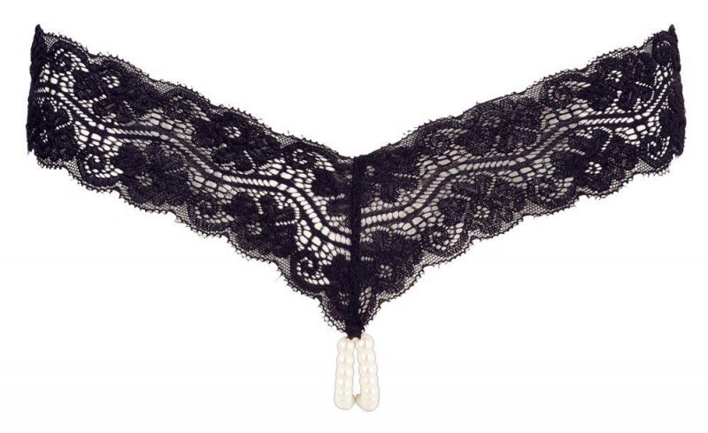 Stringi czarne z koralikami w kroczu Cottelli M