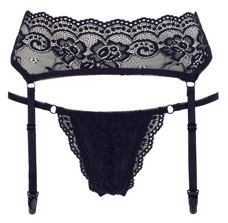 Czarny sex pas do pończoch + stringi Cottelli M