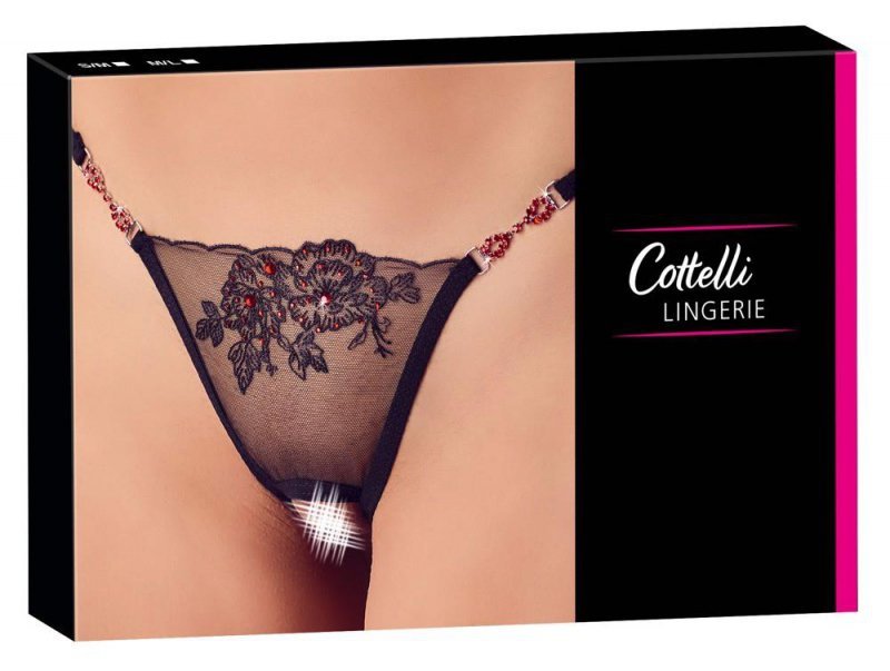 Erotyczne stringi czarne  z dziurką Cottelli S/M