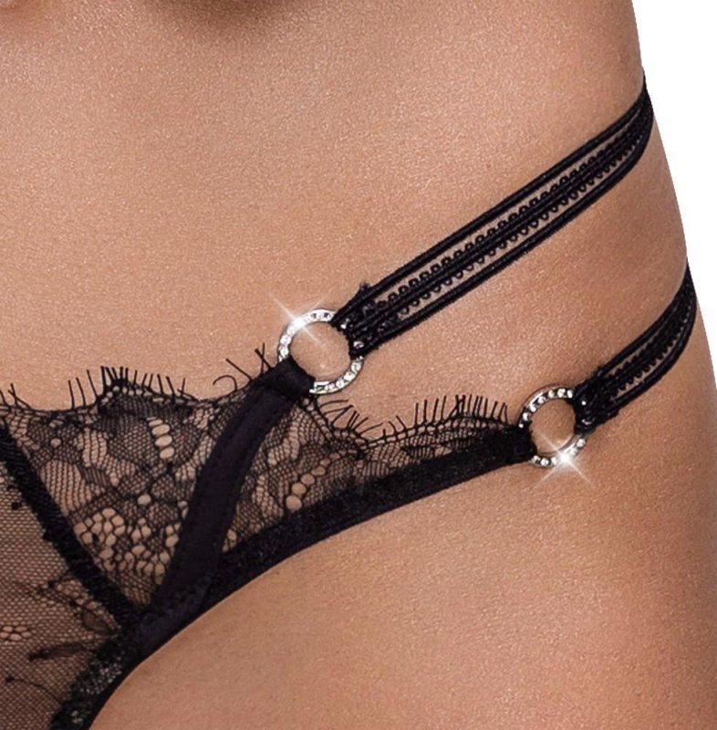 Stringi koronka z dziurką i paskami Cottelli S/M