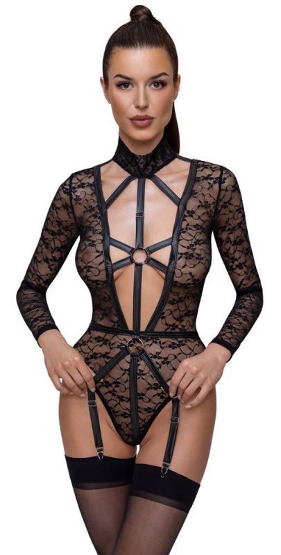 Kuszące sex body z uprzężą i obrożą Cottelli M