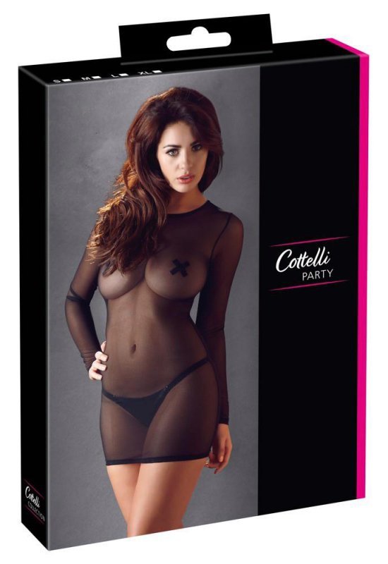Prześwitująca sexy sukienka mini czarna Cottelli  S