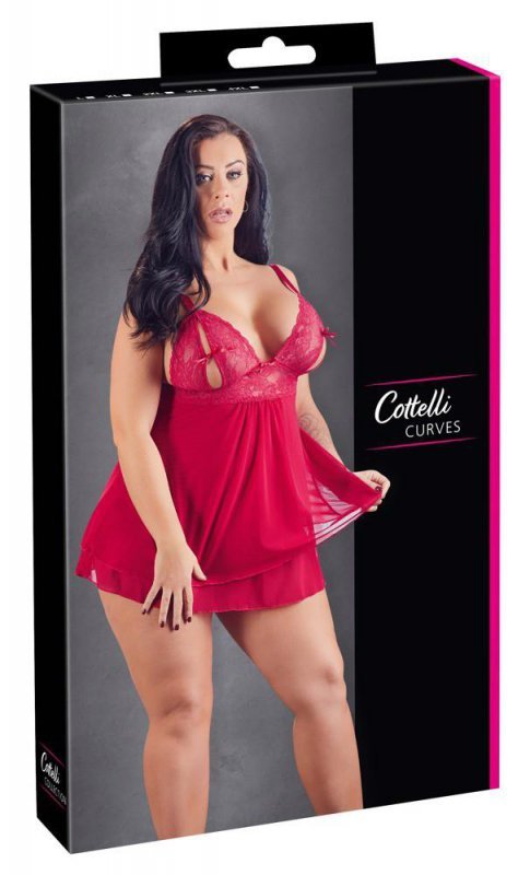 Czerwona sexy koszulka babydoll plus size Cottelli 2XL