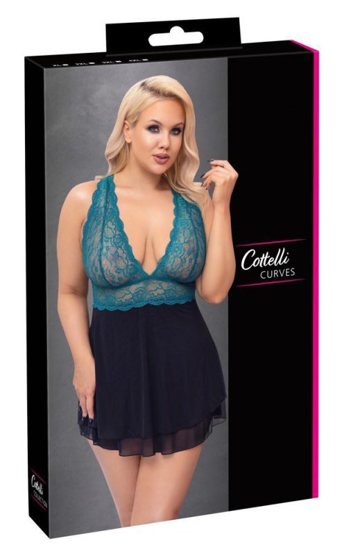 Błękitno - czarna koszulka babydoll Cottelli XL