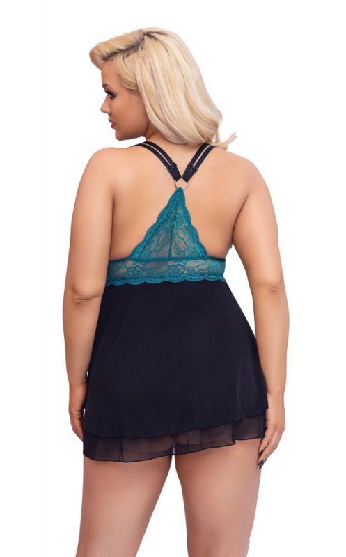 Błękitno - czarna koszulka babydoll Cottelli 2XL
