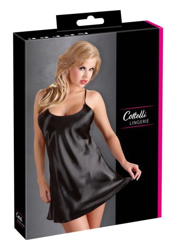 Satynowa sexy koszlka babydoll czarna Cottelli S