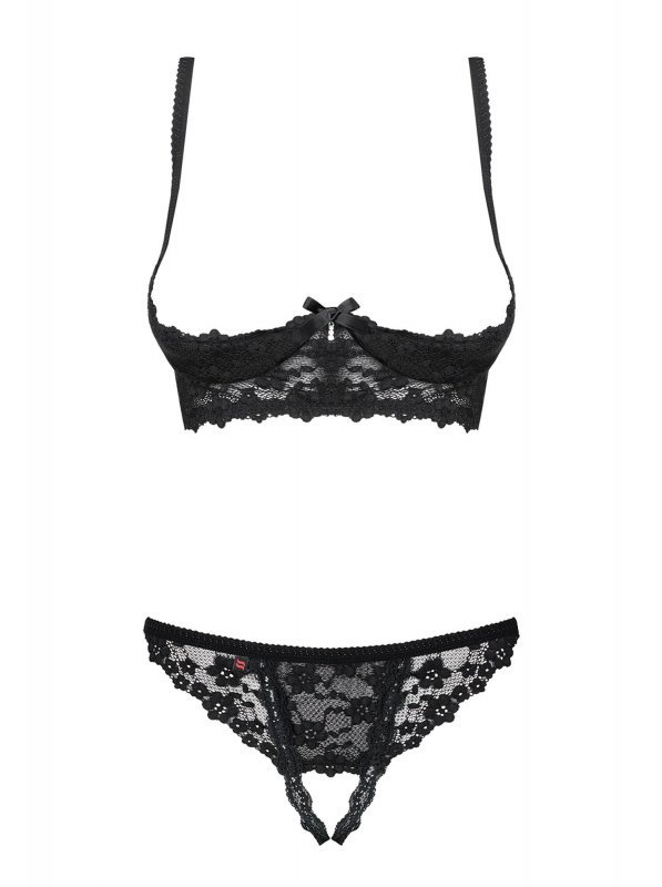 Obsessive Letica komplet 2-częściowy otwarty czarny  S/M