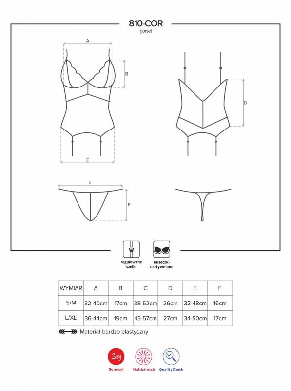 Obsessive 810-COR-1 gorset i stringi czarny L/XL