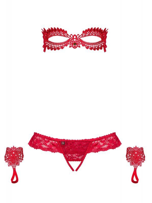 Obsessive Hetea komplet 3-częściowy czerwony  S/M