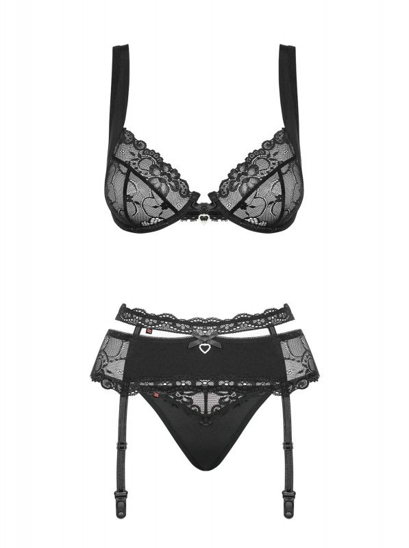 Obsessive Heartina komplet 3-częściowy czarny  S/M