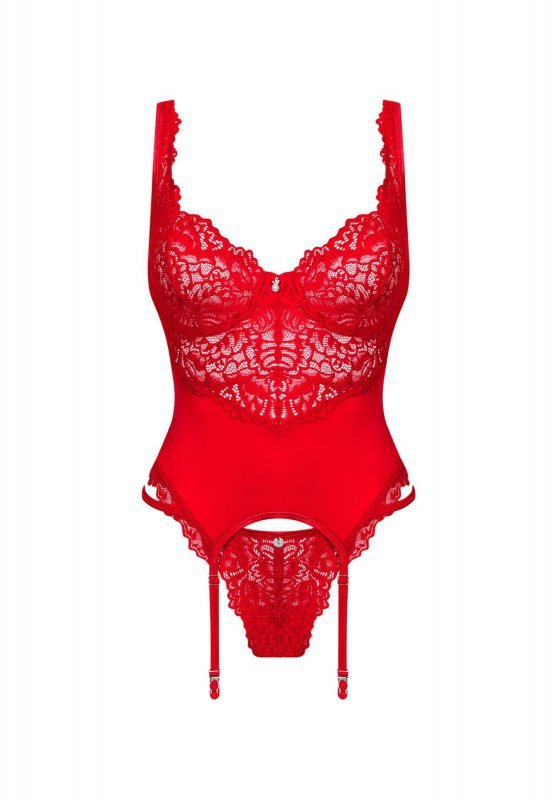 Seksowna czerwona bielizna Amor Cherris gorset i stringi L/XL