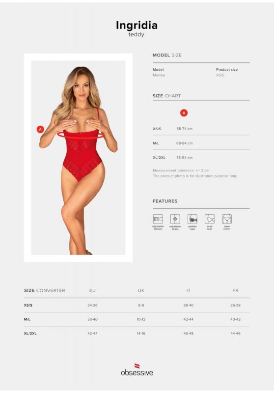 Ingridia czerwone body otwarte z dziurką XL/2XL