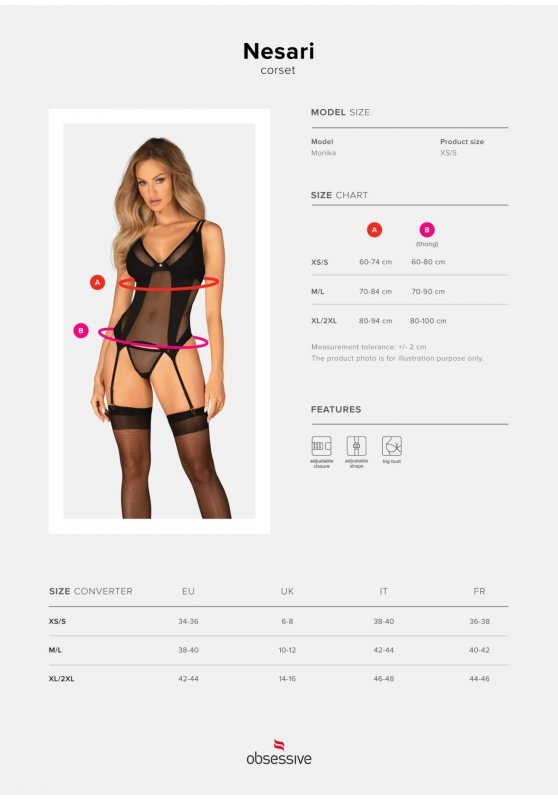 Obsessive Nesari czarny gorset i stringi XL/2XL