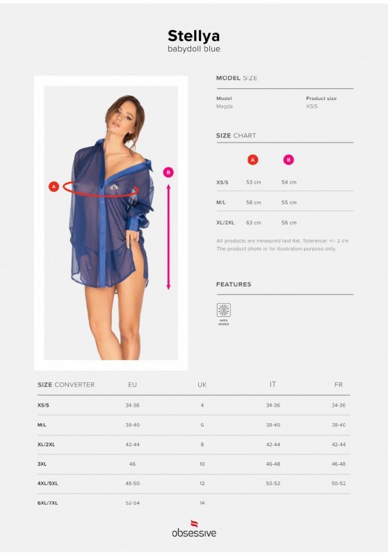 Obsessive koszulka nocna Stellya babydoll niebieska XL/XXL