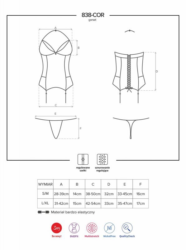 Obsessive 838-COR-3 gorset i stringi  S/M