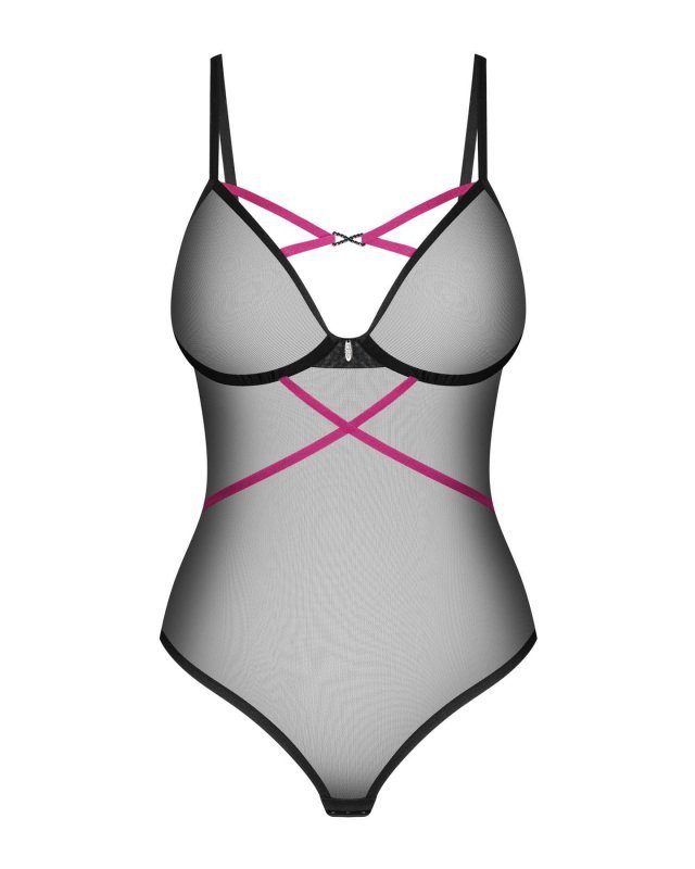 Czarne smukłe prześwitujące body erotyczne Obsessive Novenes XL/2XL