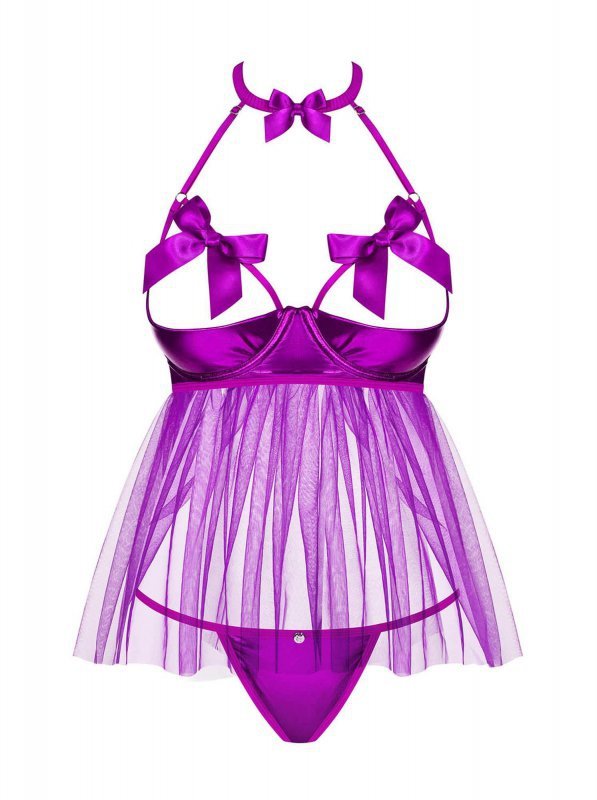 Obsessive koszulka nocna Delishya babydoll i stringi fioletowa L/XL