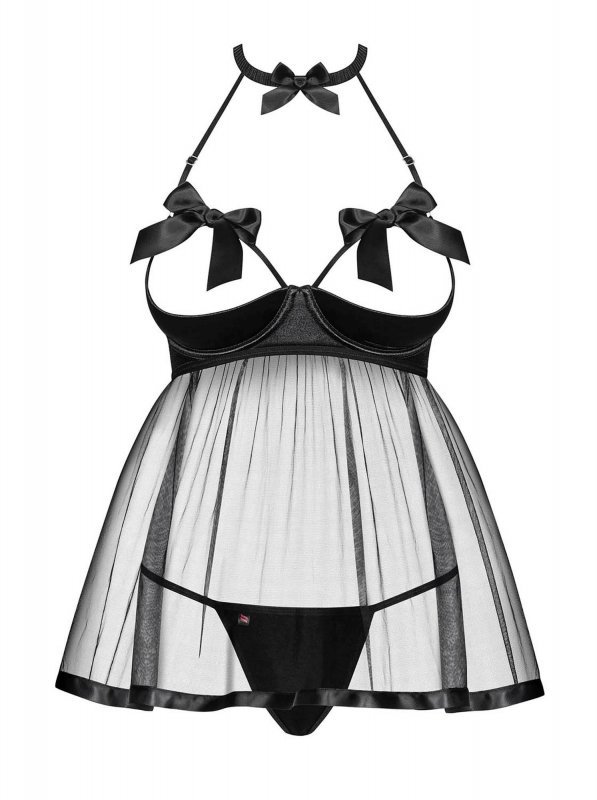 Obsessive koszulka nocna Delishya babydoll i stringi czarna  S/M