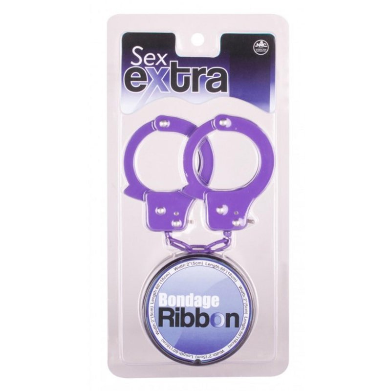 Kajdanki Purple Sex Extra PVC Ribbon and Handcuffs