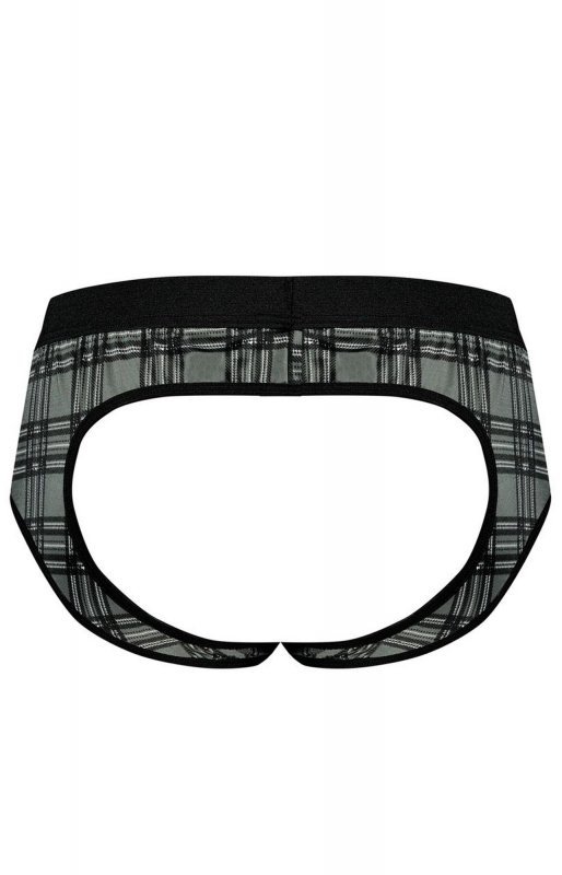 Męskie jockstrapy odkryte pośladki bokserki szara krata Balance jock strap L