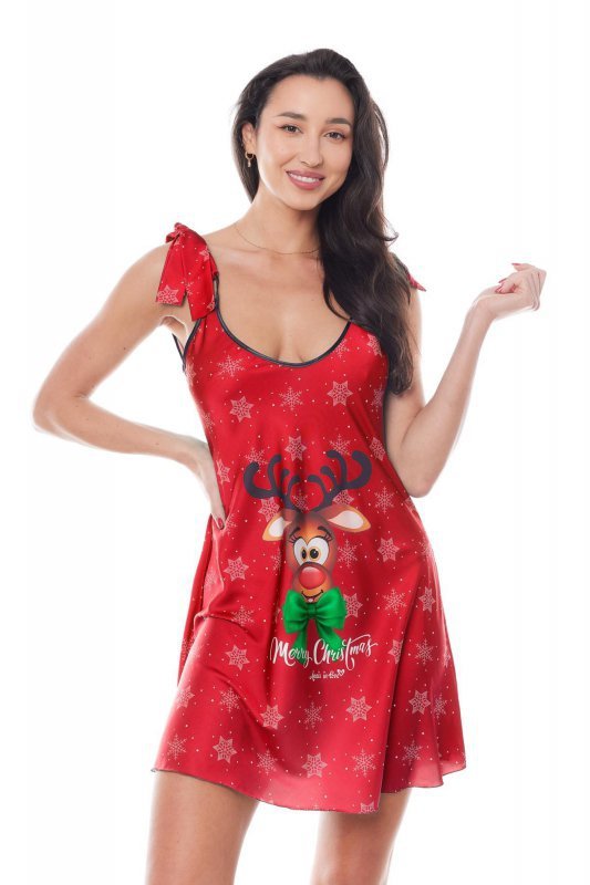 Damska halka koszulka Aster Chemise X-mas z reniferem czerwona L/XL