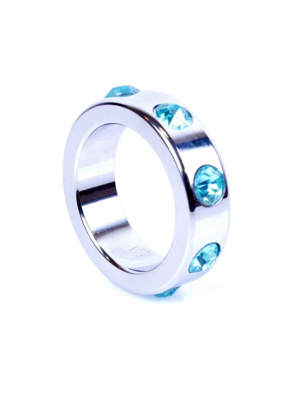 Elegancki metalowy pierścień erekcyjny z niebieskimi diamentami rozmiar M