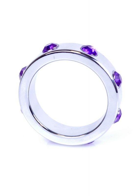 Elegancki metalowy pierścień erekcyjny z fioletowymi diamentami rozmiar L
