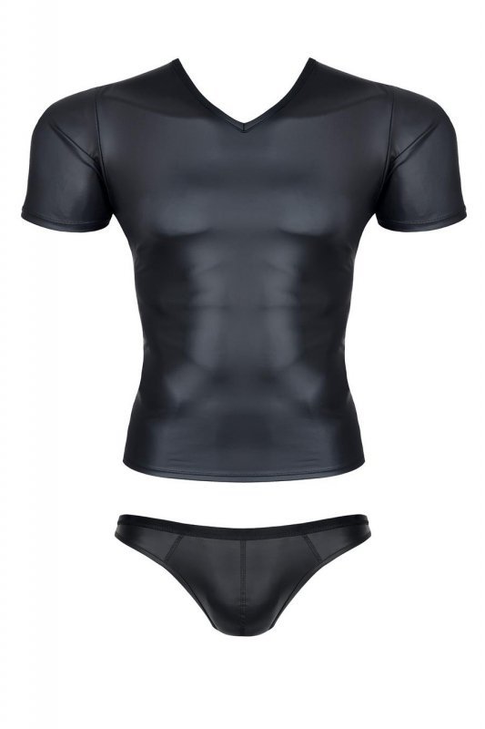 Męski komplet z wetlooka: t-shirt w serek, figi typu brazyliany S
