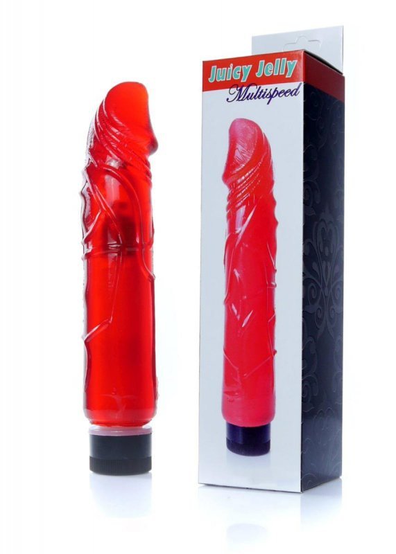 Mocny wibrator żelowy jak prawdziwy penis czerwony 22 cm