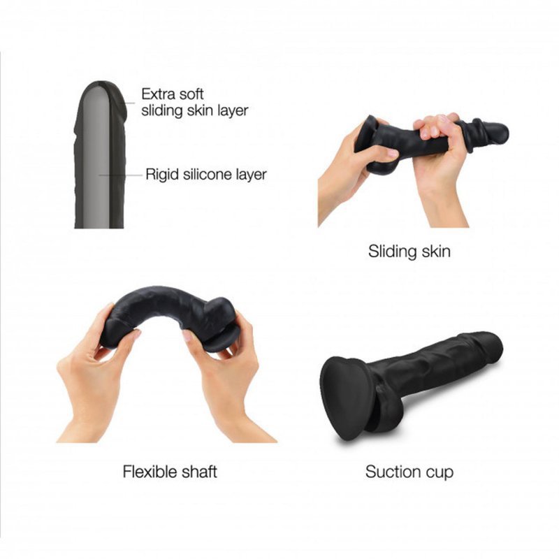 Sliding skin realistic dildo black XXL