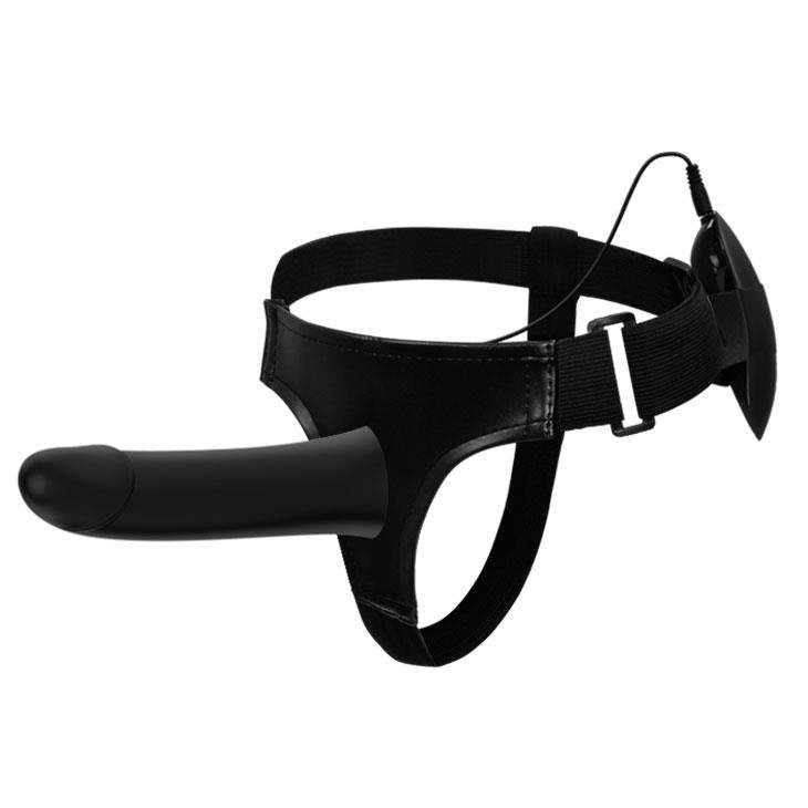 Czarna proteza penisa przedłużka dildo strap on z funkcją wibracji