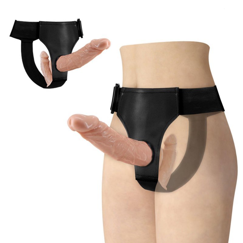 Podwójny strapon obustronny dildo na uprzęży 18 + 15cm