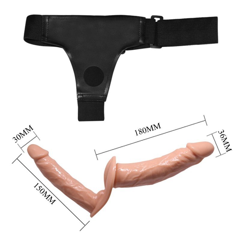 Podwójny strapon obustronny dildo na uprzęży 18 + 15cm