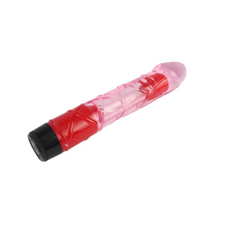 Przezroczysty wibrator z żyłami i główką różowy 23cm