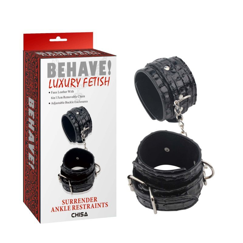 Kajdanki erotyczne skórzane czarne Surrender Ankle Restraints