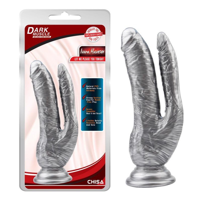Realistyczne waginalno analne dildo z przyssawką srebrne