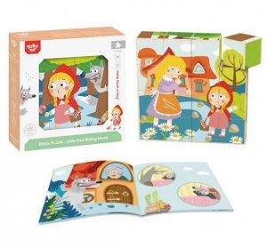 TOOKY TOY Drewniane Klocki Puzzle Układanka Montessori Czerwony Kapturek + Książeczka 17 el.