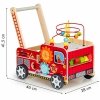Drewniany pchacz edukacyjny z klockami dla dzieci - Straż Pożarna ECOTOYS