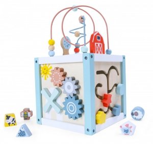 Drewniana kostka edukacyjna sorter z klockami dla dziecka ECOTOYS