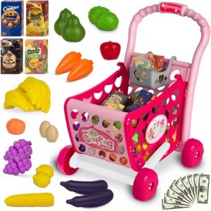 Zabawkowy Wózek na zakupy dla dzieci Ricokids różowy