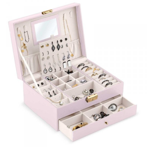 elegancki organizer szkatułka na biżuterię - różowa