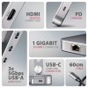 HMC-STND Stojak z wieloportowy hub Aluminiowy 7in1, 5Gbps, do 10-16 cali laptopów, nastawny, 3x USB-A, HDMI 4K/60Hz,